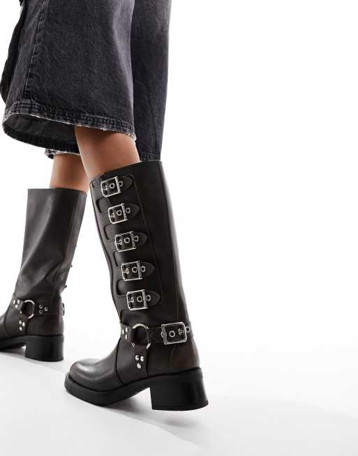 Steve Madden - Battle - Leren bikerlaarzen met verschillende gespen in bruin, 3 van 4