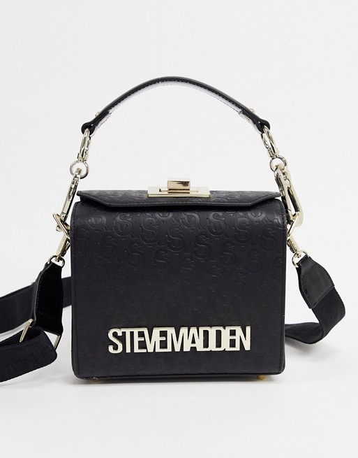 Steve Madden Bbrew monogram logo cross body bag in black