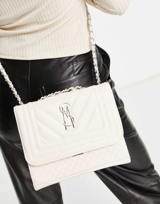 Steve Madden Bcala quilted chain handle cross body bag in cream ASOS