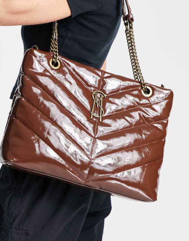 Steve Madden Bcameo-P patent tote bag in chocolate