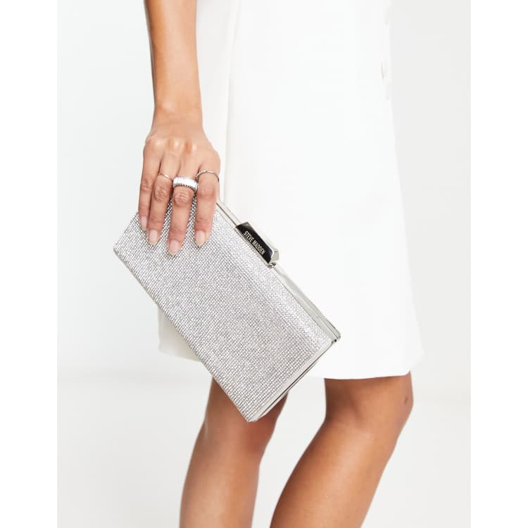 Steve Madden Bcapsol clutch bag in silver rhinestone