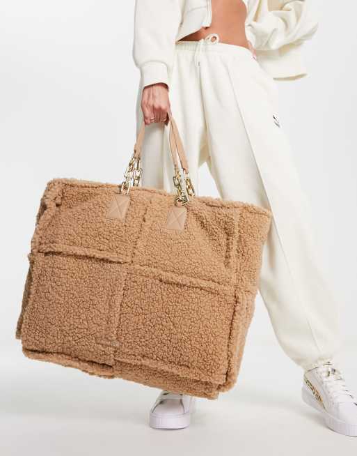 Steve Madden Bcrush Oversized Teddy Tote Bag In Warm Beige-neutral