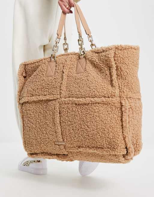 Steve Madden Bcrush Oversized Teddy Tote Bag In Warm Beige-neutral