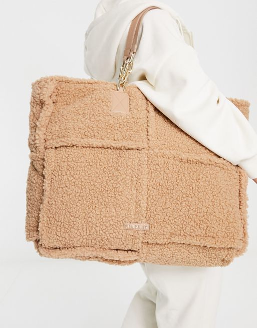 Steve Madden Bcrush Oversized Teddy Tote Bag In Warm Beige-neutral
