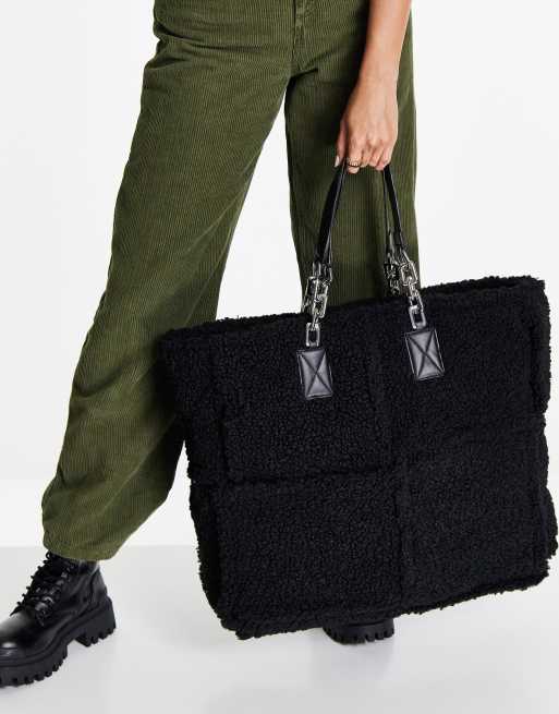 Steve Madden Bcrush oversized teddy tote bag in black