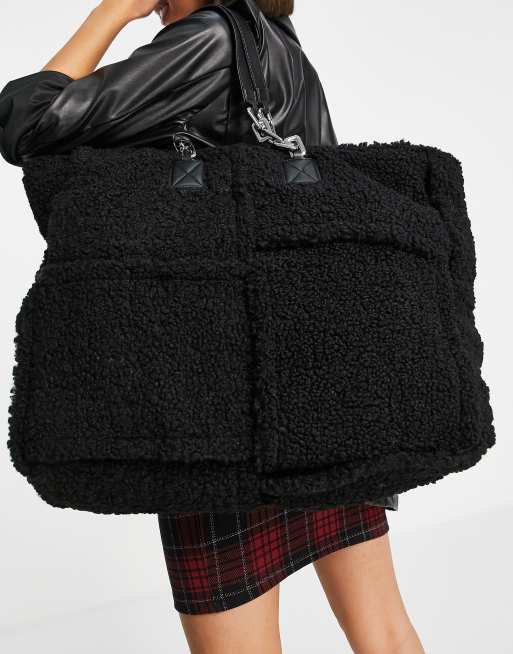 Steve Madden Bcrush oversized teddy tote bag in black