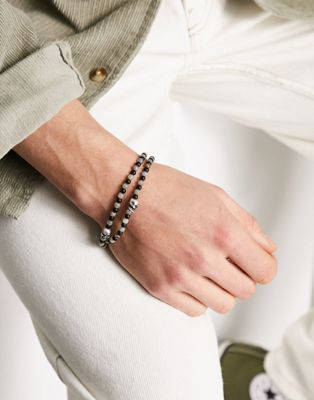 Steve Madden beaded bracelet in grey and white