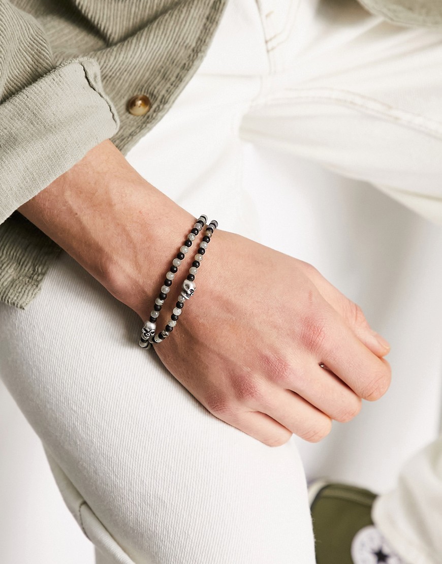 Steve Madden beaded bracelet in grey and white-Multi