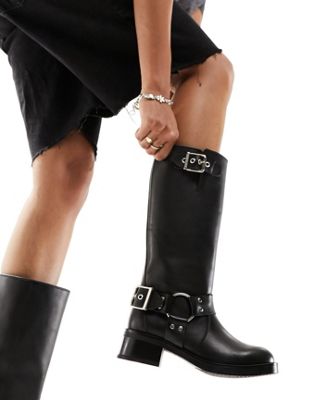  Beau leather biker boots with chain harness 