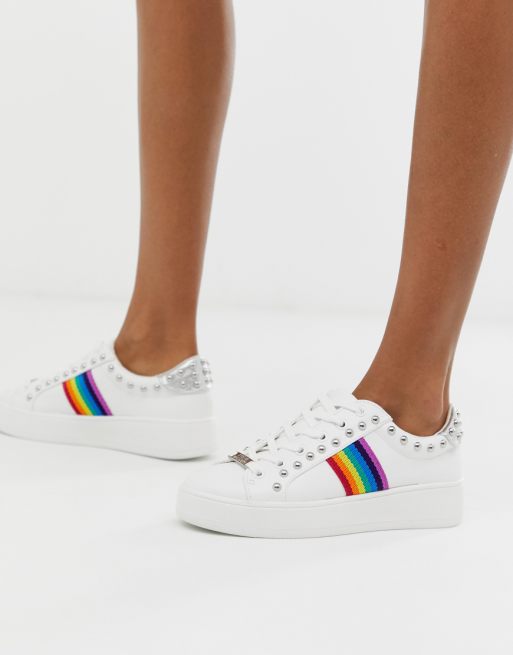 Steve Madden Belle rainbow stripe white flatform trainers Steve Madden Belle rainbow stripe white flatform trainers