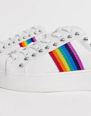 white trainers with rainbow stripes
