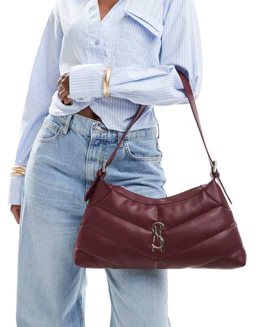 Steve Madden Bgal quilted shouder bag with gold hardware in wine