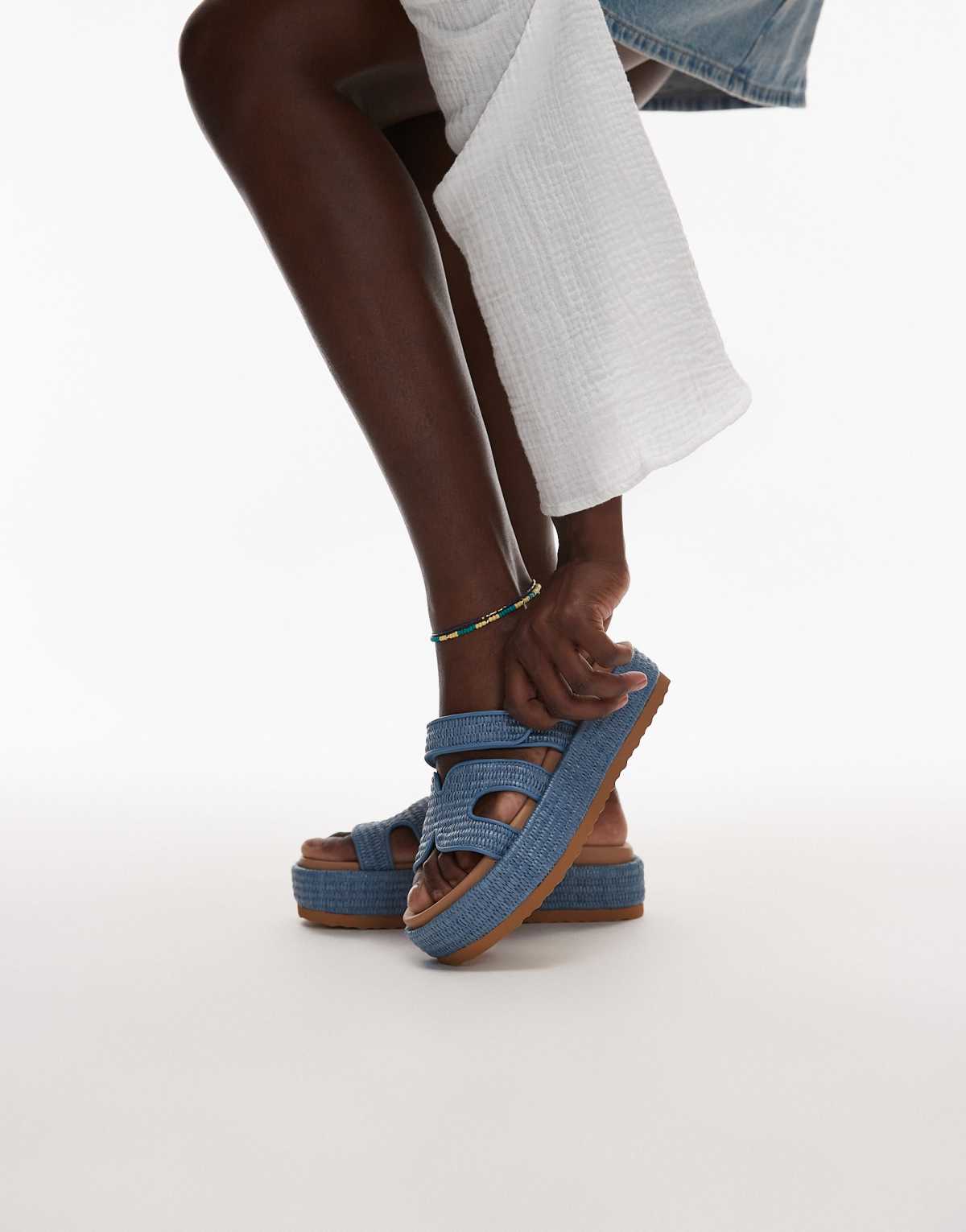 Steve Madden Big Missile chunky flatform sandals in raffia denim