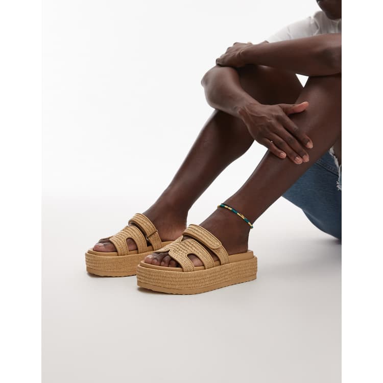 サンダル・ミュール STEVE MADDEN BIGMISSILE NATURAL RAFFIA SANDALS Steve Madden Big Missile chunky flatform sandals in raffia