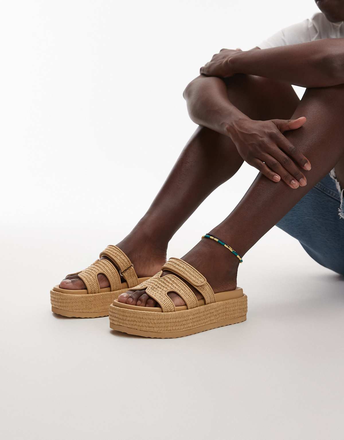 Steve Madden Big Missile chunky flatform sandals in raffia natural