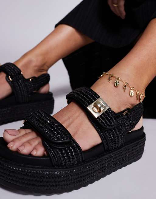 Steve Madden Big Mona chunky sandals in raffia black ASOS