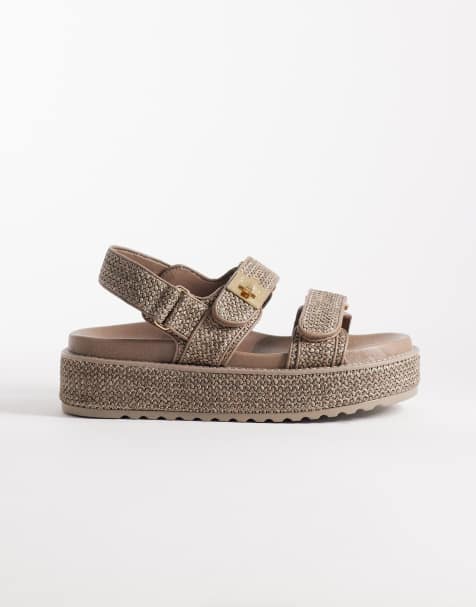 Steve Madden – Bigmona – Mörkgrå sandaler i raffia med flatform-sula - view 1