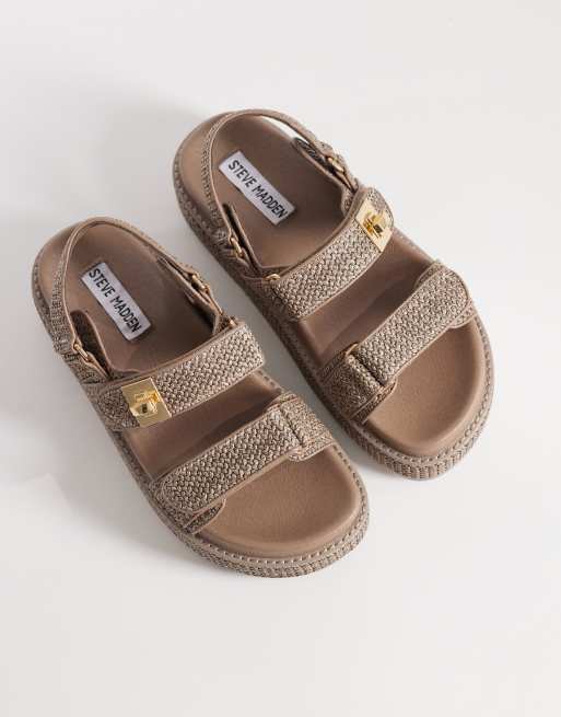 Steve Madden – Bigmona – Mörkgrå sandaler i raffia med flatform-sula, 2 av 4
