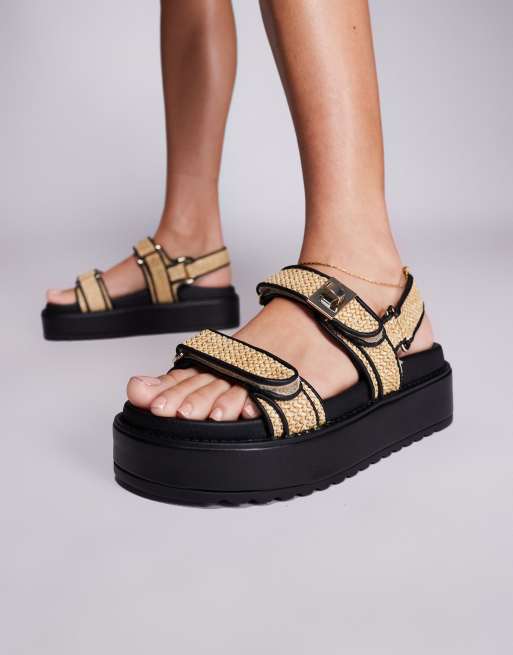 Steve Madden - Bigmona - Sandali flatform in rafia colore naturale 