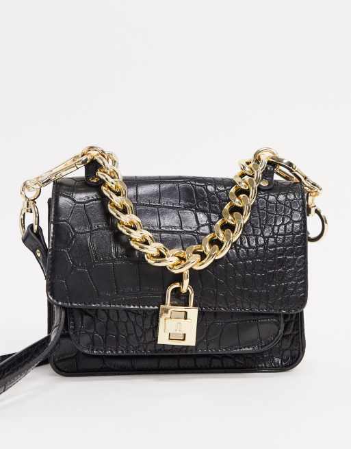 Steve Madden - Bjaz - Borsa a tracolla nero coccodrillo con catena 