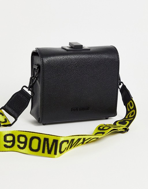 Steve Madden Bkween black camera cross body bag with logo taping strap