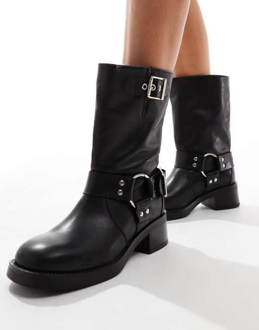 Steve Madden Blessing Biker Boot inn Black Leather ASOS