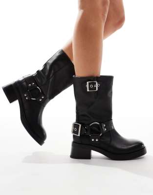 Steve Madden - Blessing - Biker-Stiefel aus Leder in Schwarz