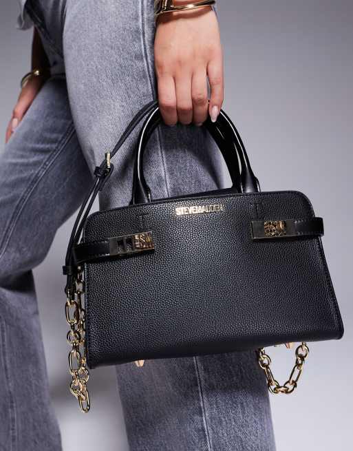 Steve Madden – Blinden – Czarna mała torba typu tote z uchwytem u góry i okuciami w kolorze złota 
