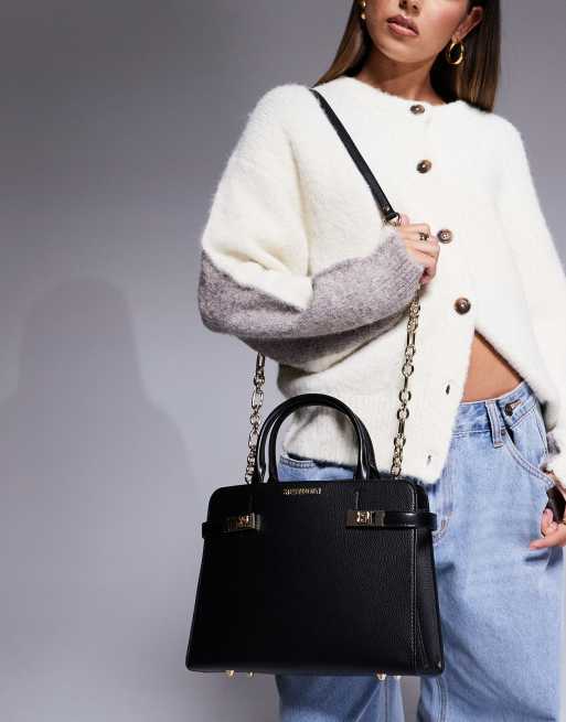 Steve Madden - Blorene - Borsa shopping strutturata nera con manico superiore e parti metalliche dorate
