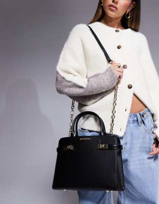 Steve Madden – Blorene – Strukturierte Tragetasche in Schwarz mit goldfarbenem Metallbesatz und Tragegriff oben - view 1