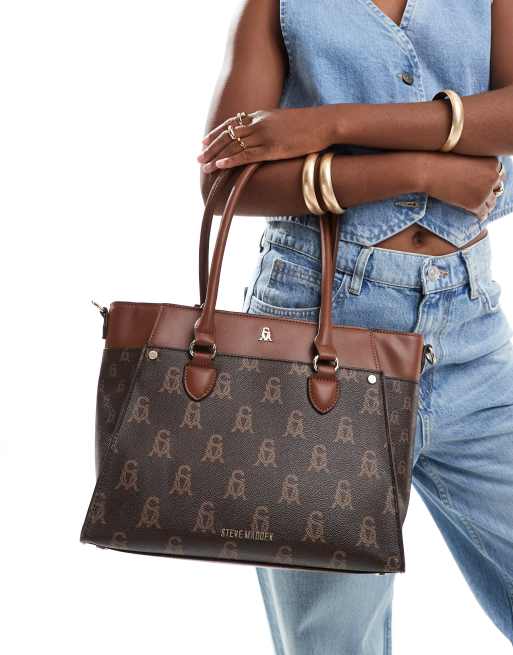 Steve Madden – Bmarios – Brązowa torebka typu tote z monogramowym wzorem