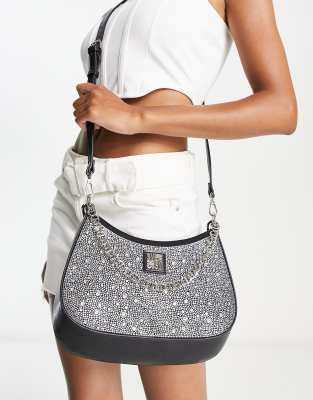 Steve Madden BMavis crystal shoulder bag with chain in black