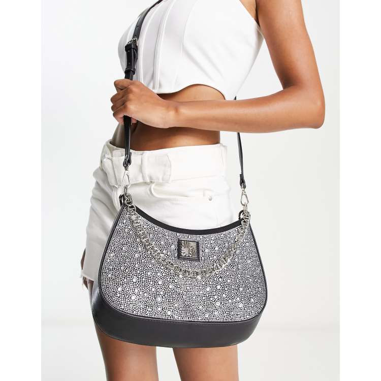 Steve Madden BMavis crystal shoulder bag with chain in black