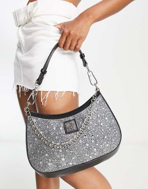 Steve Madden BMavis crystal shoulder bag with chain in black