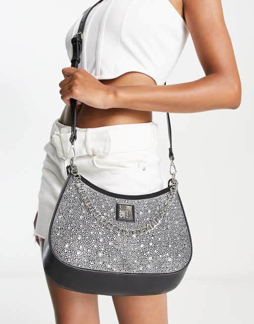 Steve Madden - BMavis - Schoudertas met kristallen en ketting in zwart