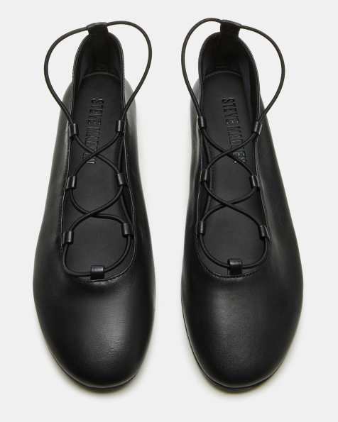 Steve Madden Bombshell strappy detail ballet shoes in leather black - view 1