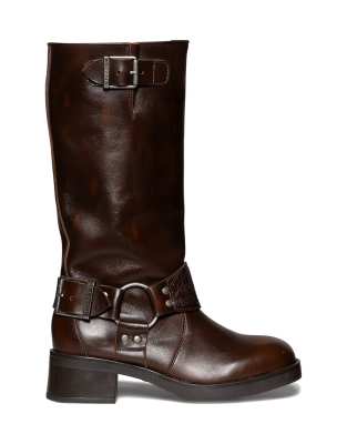 Steve Madden Boneta Pull-on Harness Knee Boots In Brown