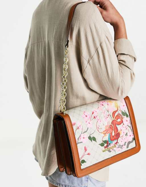 Steve Madden - Borsa da spalla con patta marrone multicolore con catenina