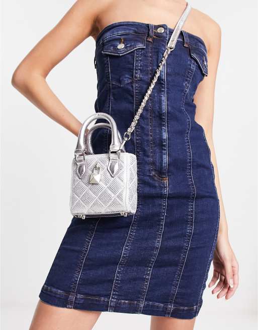 Steve Madden - Borsetta argento con strass e tracolla