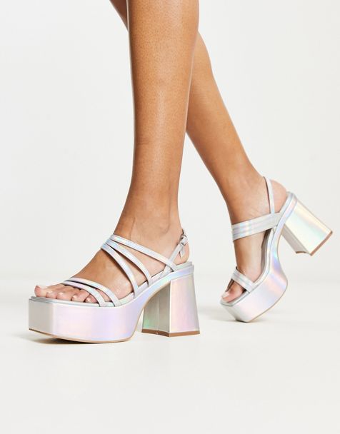 ASOS DESIGN Nate platform heeled sandals in silver