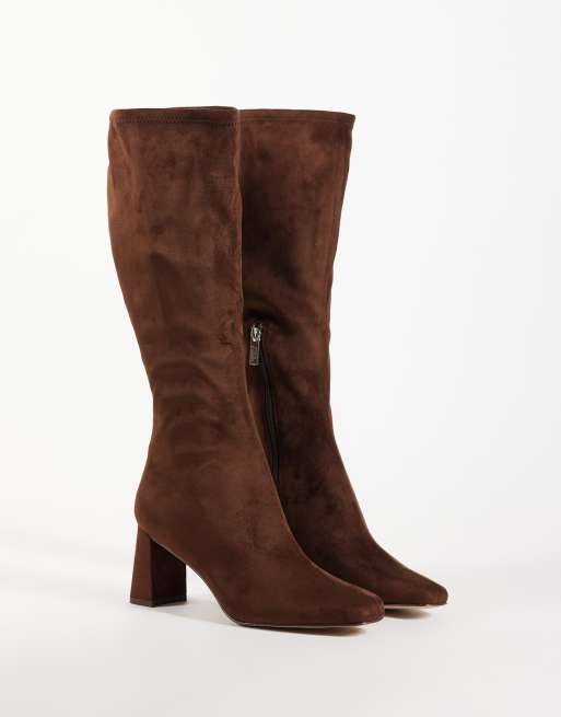 Steve Madden - botas hasta la rodilla con tacón ancho en ante marrón, 2 de 4