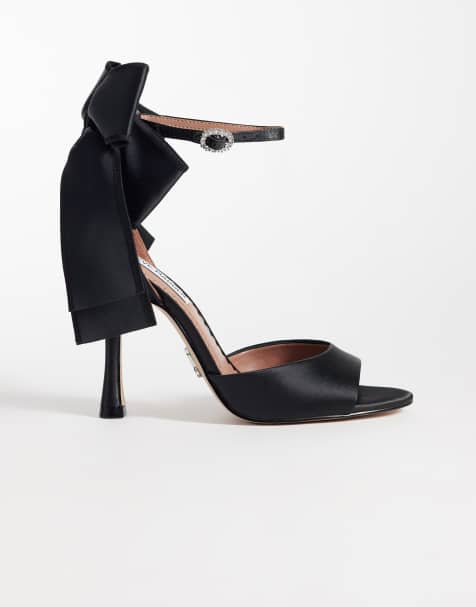 Steve Madden Boujie bow back heeled sandals in black satin - view 1