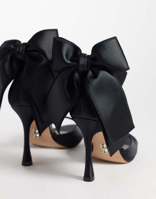 Steve Madden Boujie bow back heeled sandals in black satin, 3 of 4