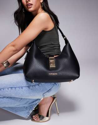 Steve Madden - Bovie - Halbrunde Schultertasche in Schwarz mit goldenen Details