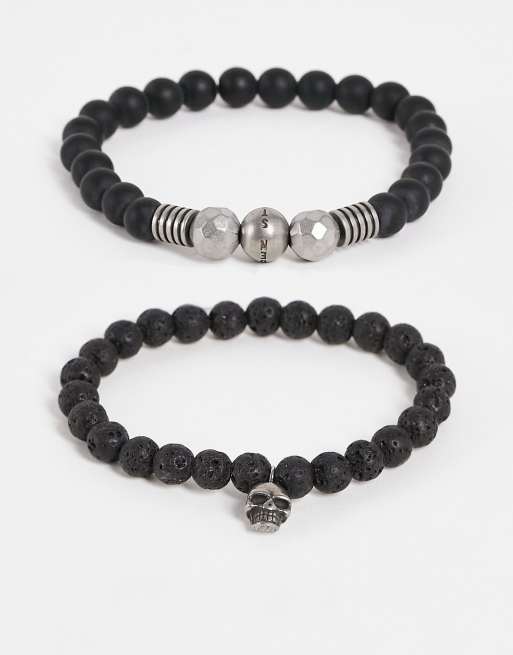 Steve Madden - Bracciale a doppio filo con perline e teschio