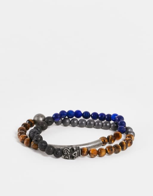 Steve Madden - Bracelet de perles double rang avec motif tête de mort