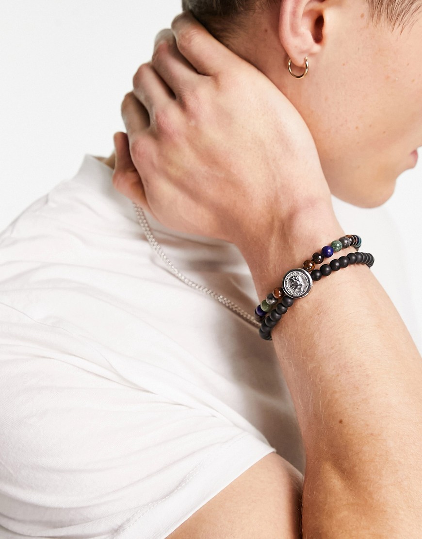 Steve Madden - Bracelet de perles multi-rangs avec breloque-Multicolore