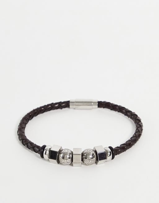 Steve Madden - Bracelet tressé avec pendentifs argentés - Marron