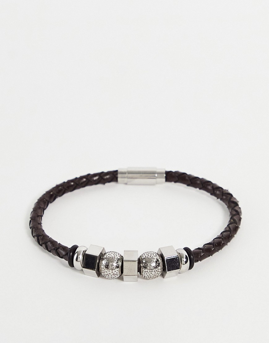 Steve Madden Braided Bracelet With Silver Charms In Brown