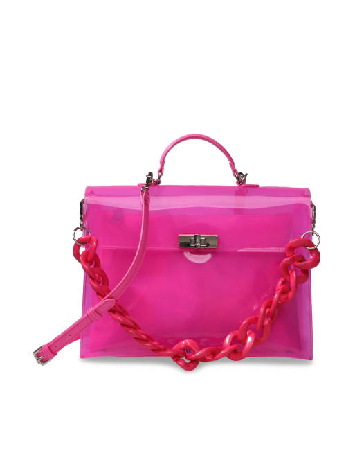 Steve Madden Briga jelly cross-body bag in with chain in pink | ASOS